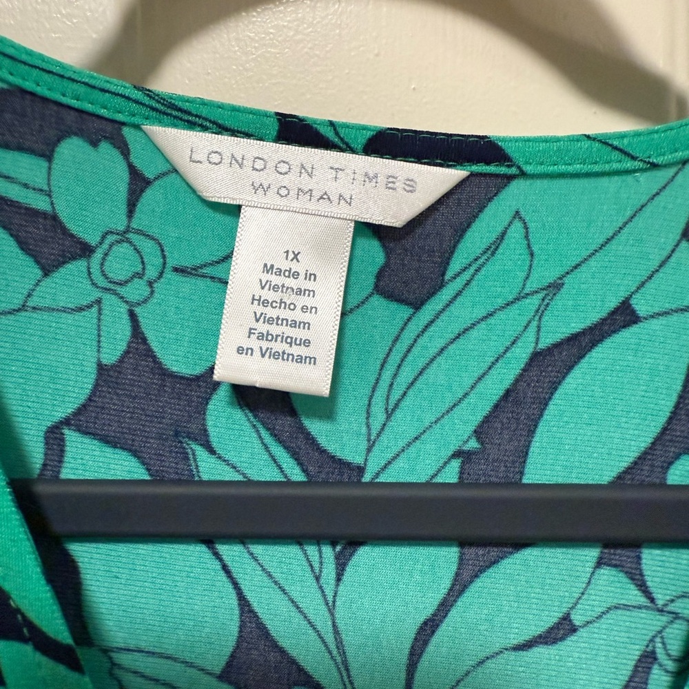 London Times Teal/Greenish and Navy Floral Dress - Picture 4 of 8